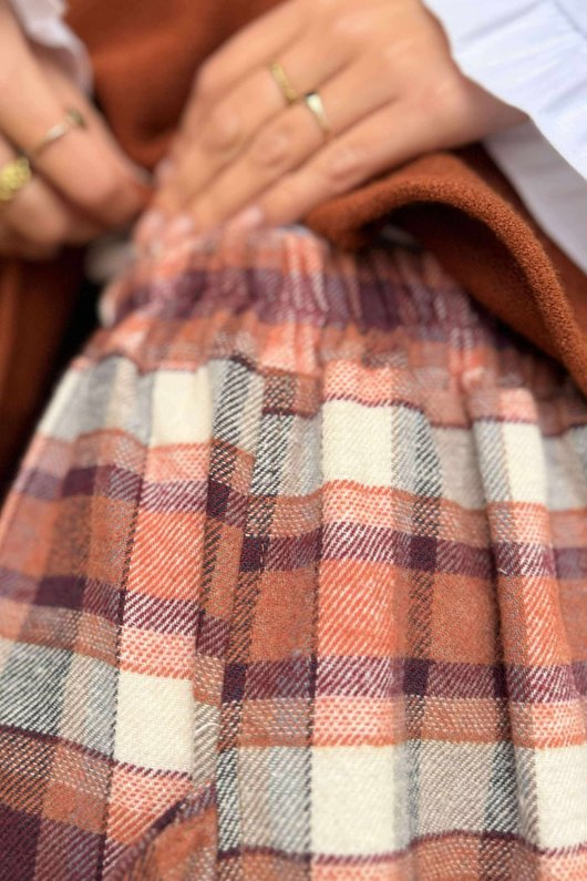 Roberta Plaid Brushed Cotton Balloon Hem Skirt Amber